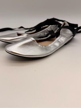 Atmosphere Silver Ballet Flats Lace Up Size 7 EU 38 Like New